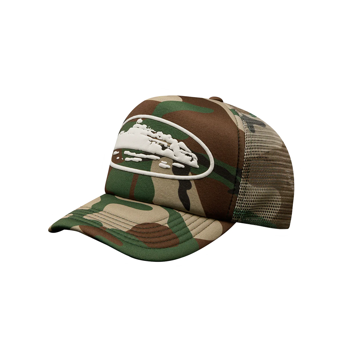 Corteiz Puff Print Trucker Hat Woodland Camo