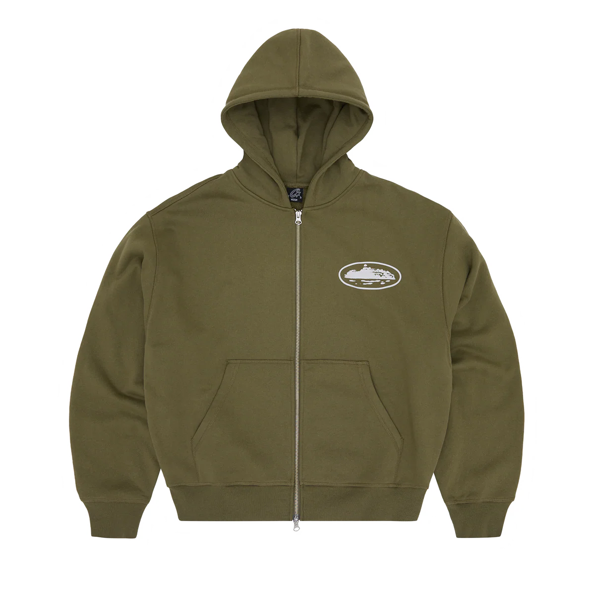 Corteiz Puff Print Zip Hoodie Olive