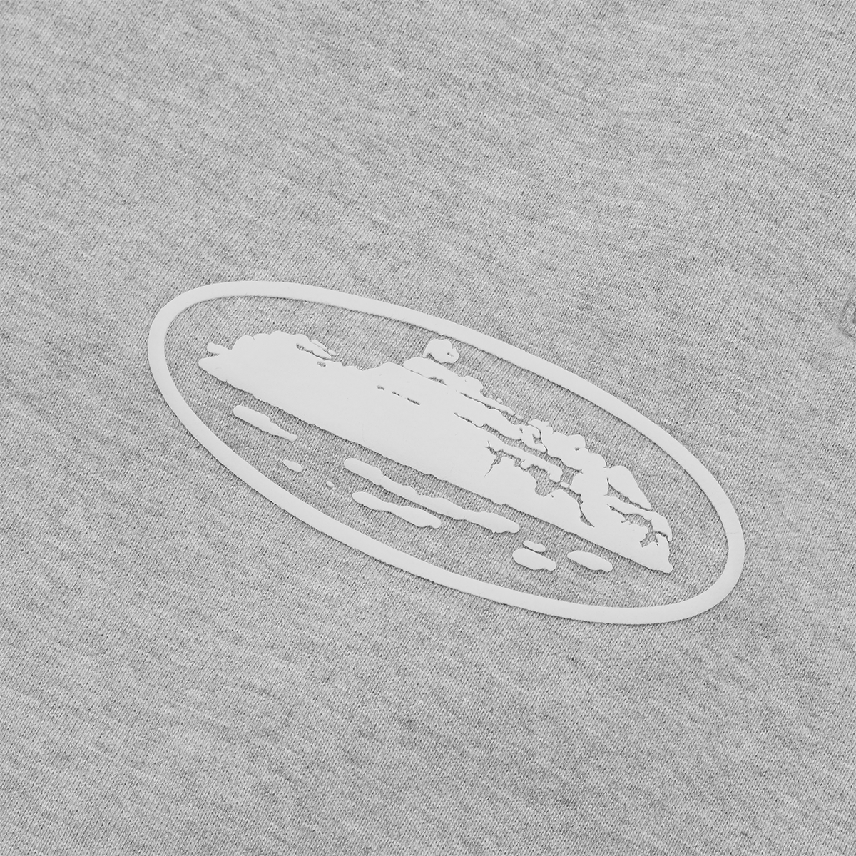 Corteiz Island Puff Print Sweatshort Heather Grey detail