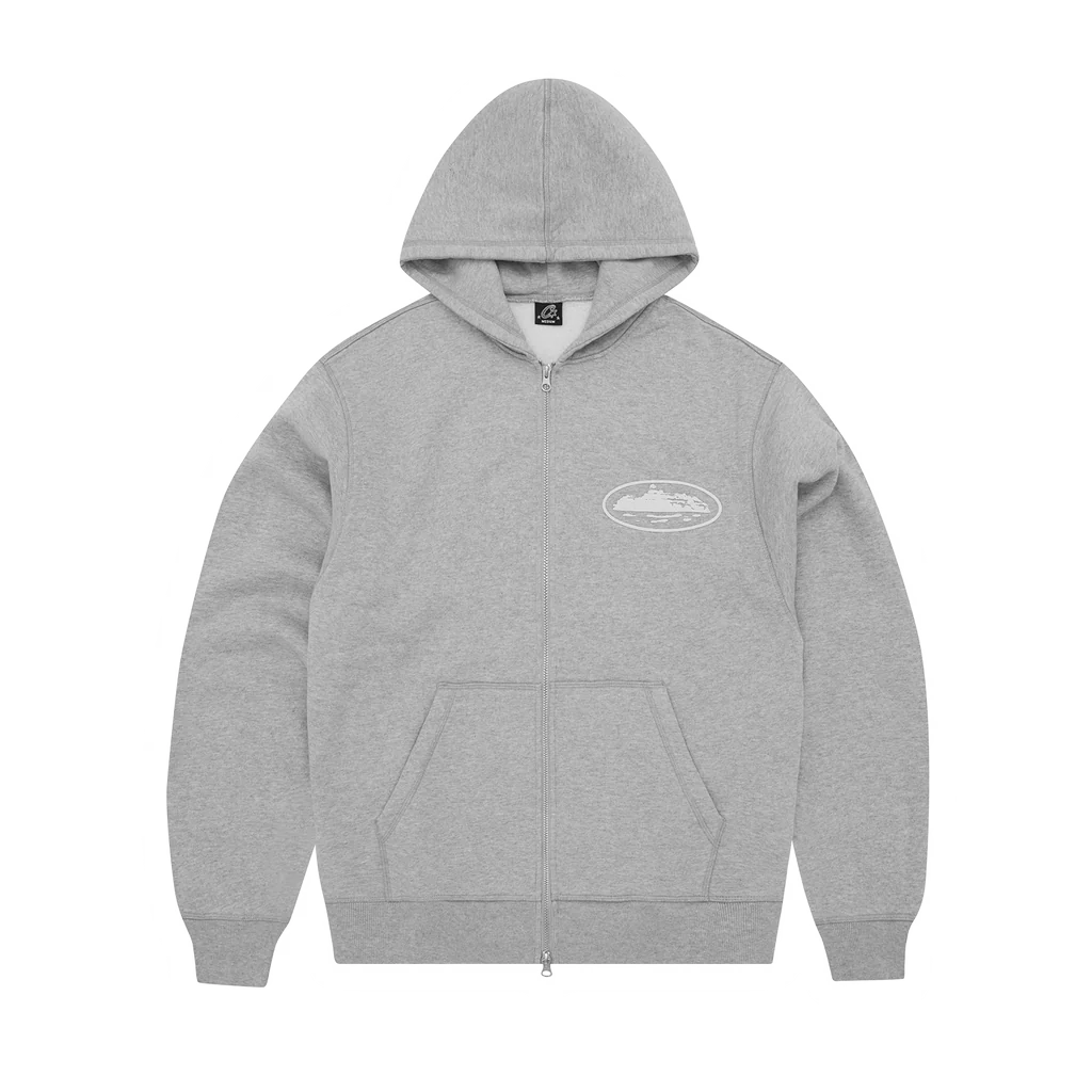 Corteiz Island Puff Print Zip Hoodie Heather Grey