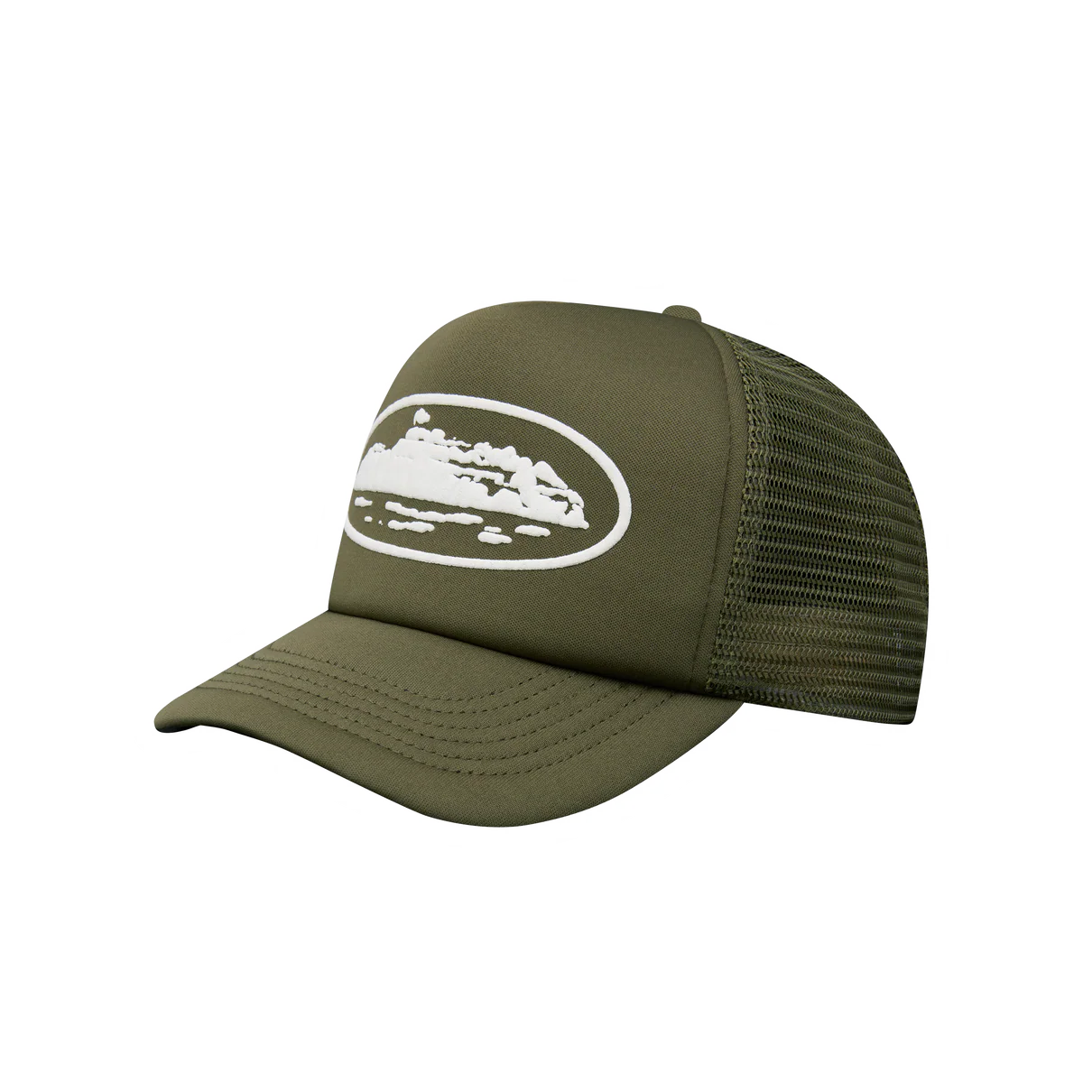 Corteiz Island Puff Print Trucker Hat Olive