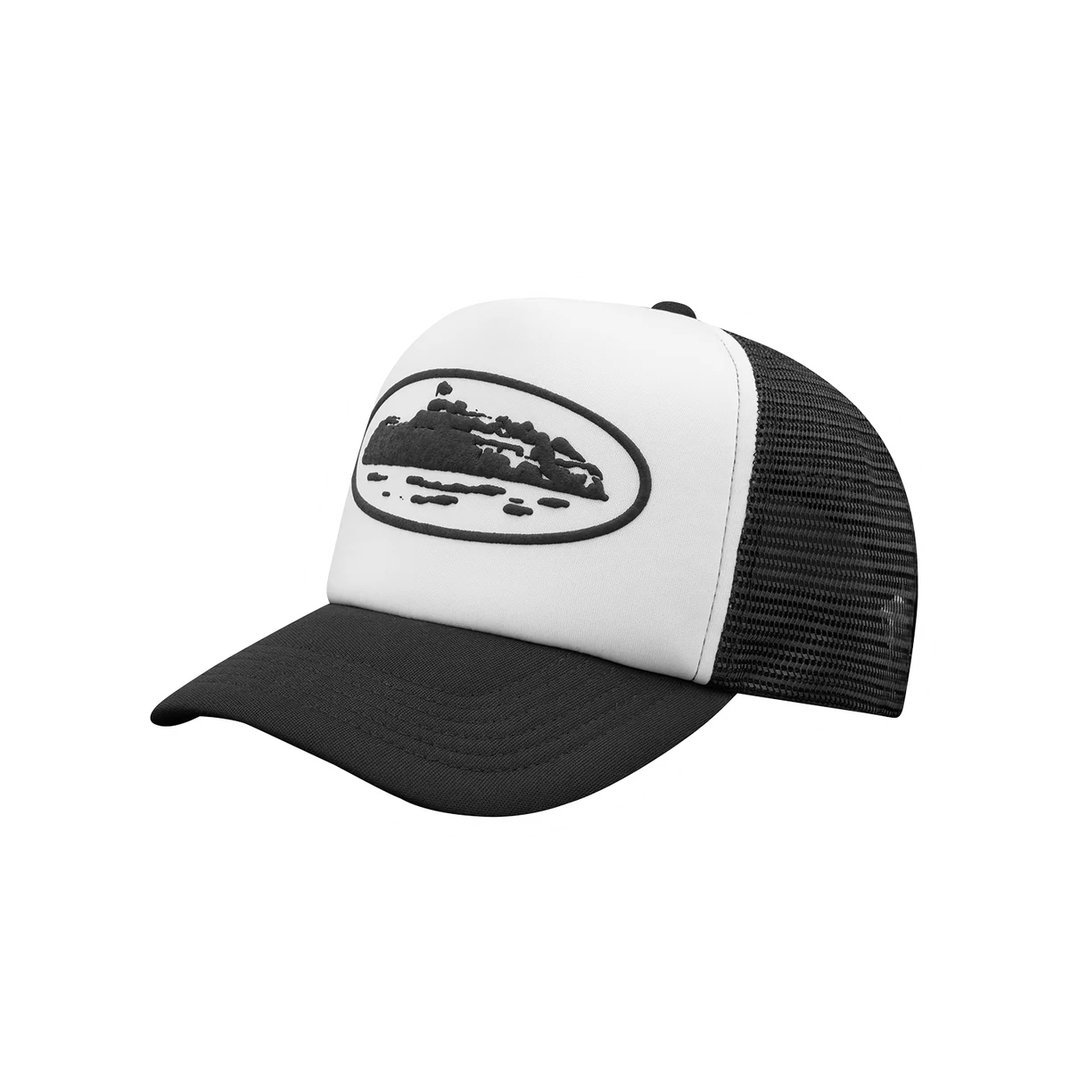 Corteiz Island Puff Print Trucker Hat White/Black