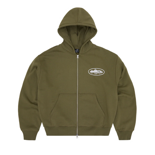 Corteiz Puff Print Zip Hoodie Olive