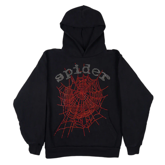 Sp5der OG Rhinestone Logo Hoodie Black