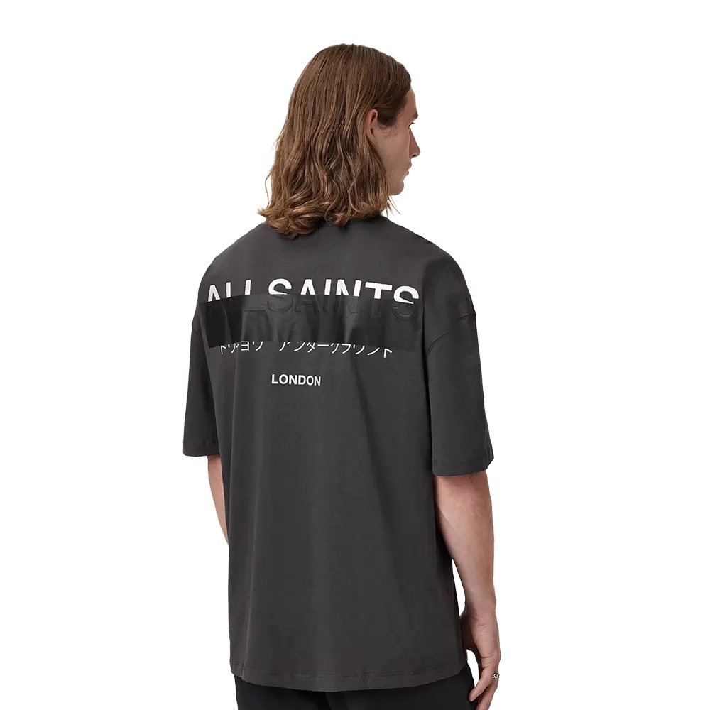 ALLSAINTS Redact Oversized Embroidered Logo T-Shirt Washed Black