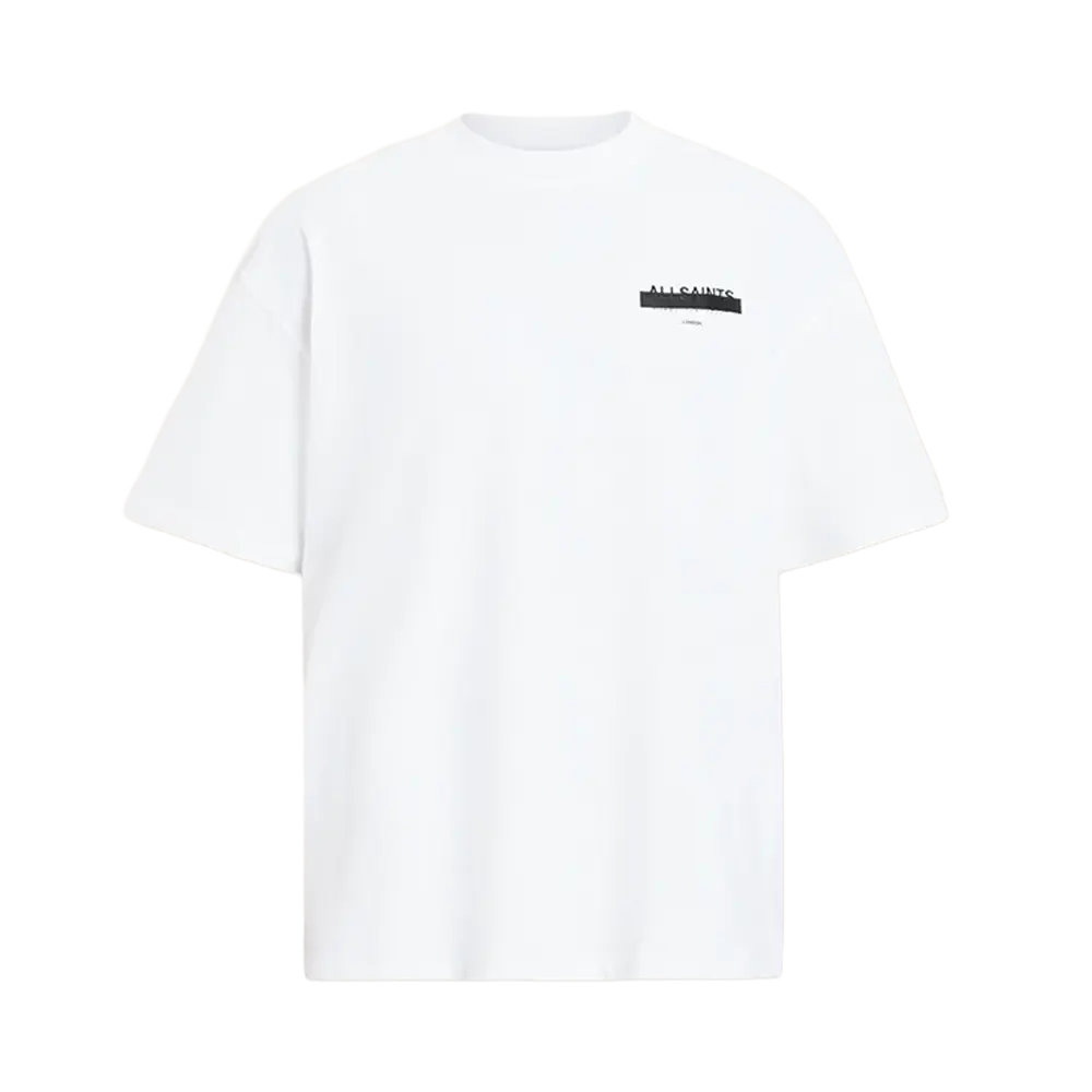 ALLSAINTS Redact Oversized Embroidered Logo T-Shirt Ashen White