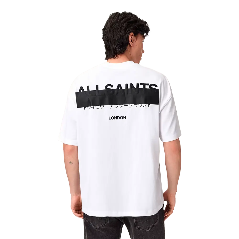 ALLSAINTS Redact Oversized Embroidered Logo T-Shirt Ashen White