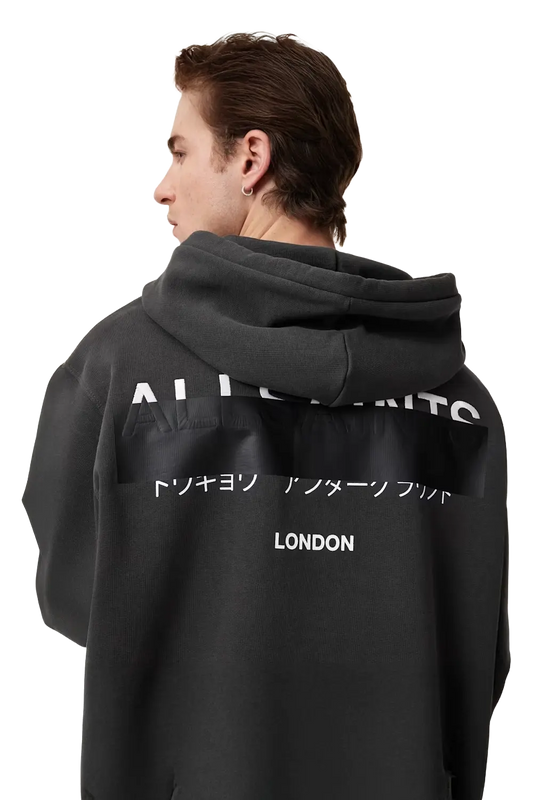 ALLSAINTS Redact Pullover Embroidered Logo Hoodie Washed Black