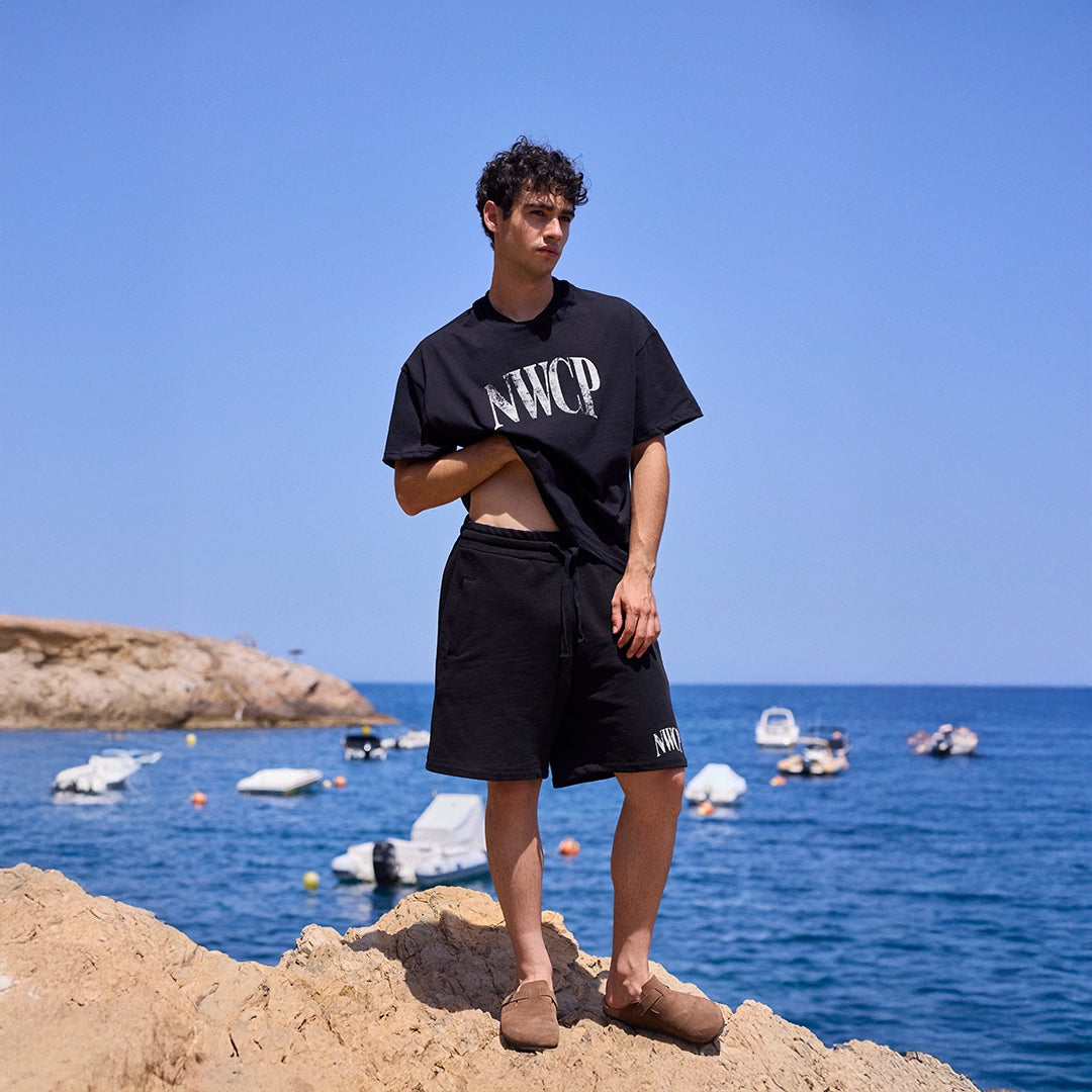 Black Distressed Logo Tee