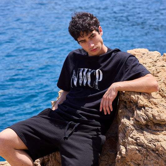 Black Distressed Logo Tee